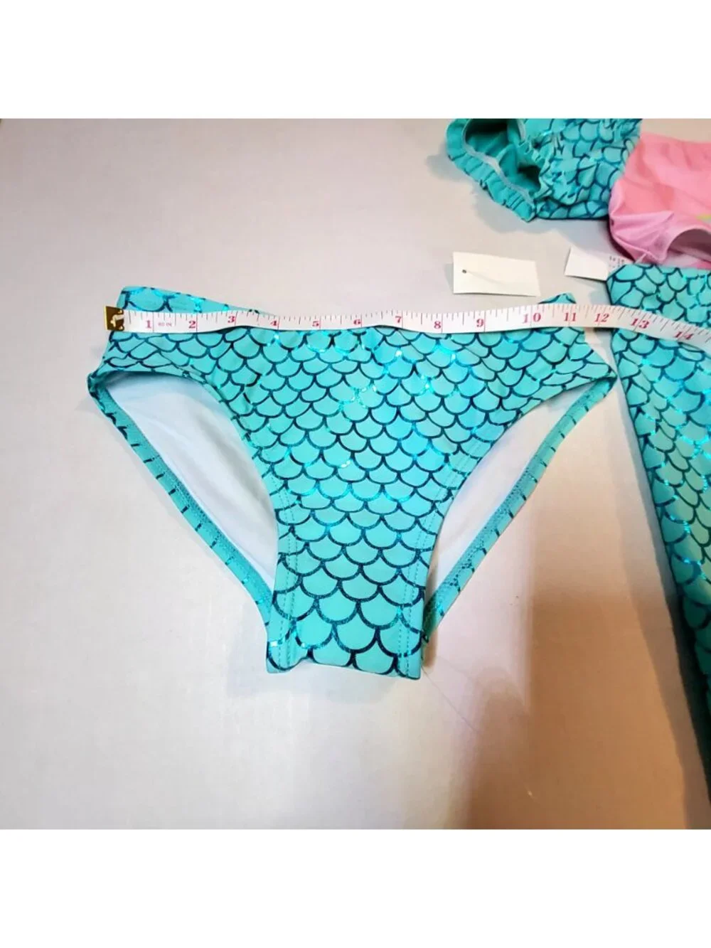 Disney Princess Girls 3-Piece Mermaid Swimsuit Set With Skirt Pink & Aqua Sz 7/8